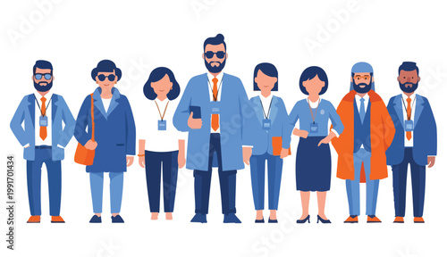 A set of vector illustrations of a man in a suit.