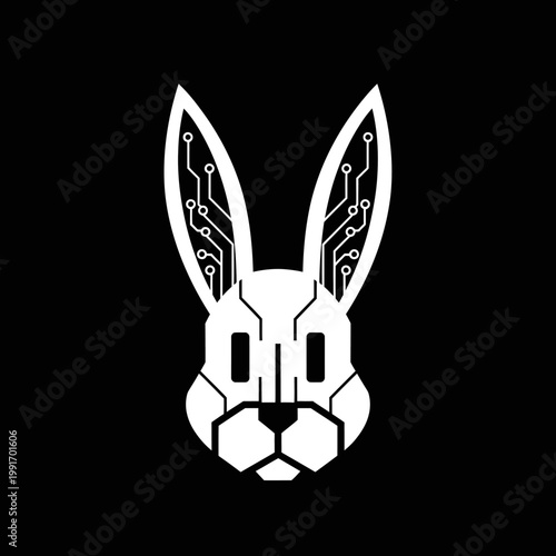 Cybernetic rabbit head icon with geometric circuit patterns