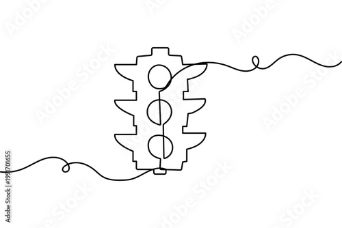 Traffic light continuous one line drawing minimalist style isolated vector illustration