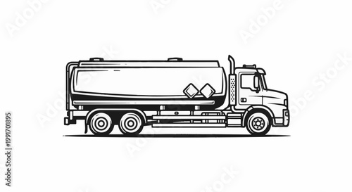 Stylized line art of a tanker truck with a long cylindrical tank