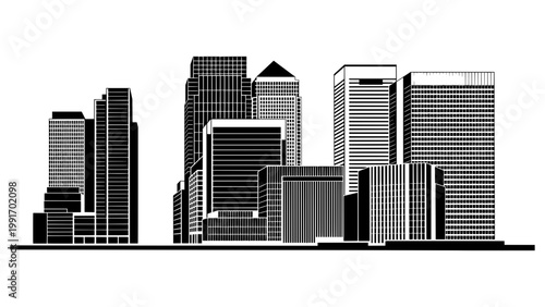 Canary Wharf London Modern Skyline Line Art Minimal Skyscraper Outline