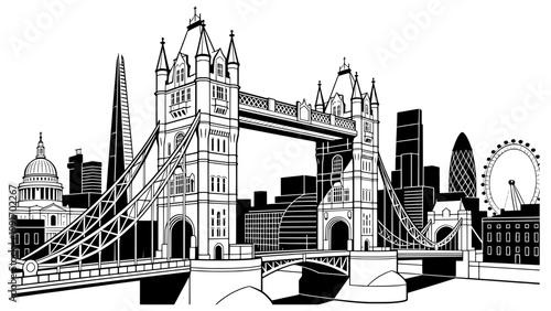 Tower Bridge London Symmetrical Line Art Minimal Architecture Outline