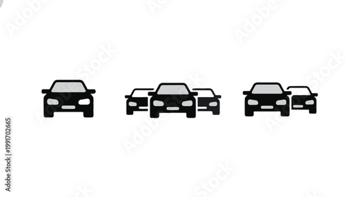Automotive Traffic and Car Fleet Management Black Silhouette Icon Set for Urban Mobility