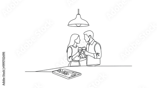 Couple enjoying coffee together indoors.