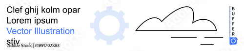 Cloud storage, technology, automation, data management, digital integration, process efficiency. Simplistic ion of a cloud, gear and digital buffer. Cloud storage and technology concepts