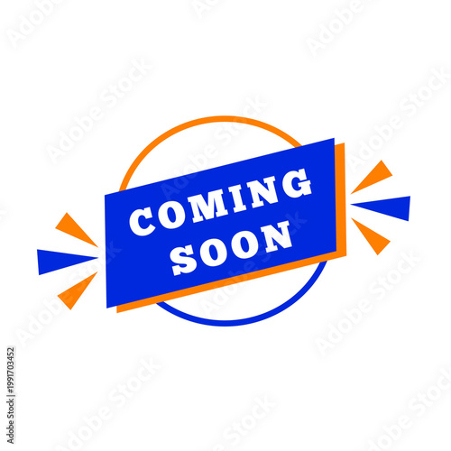 Coming soon icon. Coming soon greeting banner with colorful and vibrant design style.