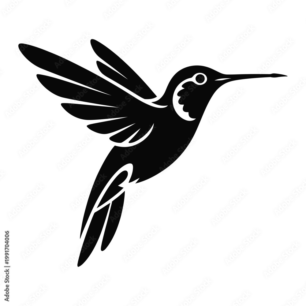 Fototapeta premium Stylized black silhouette of a hummingbird in flight with wings outstretched, elegant motion