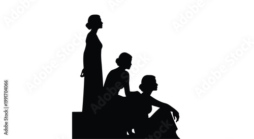 Silhouette of three successful business women looking towards the future.