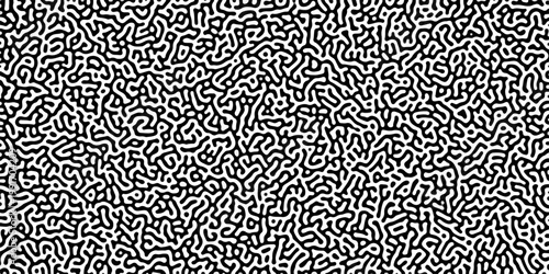 Turing reaction diffusion monochrome seamless pattern with chaotic motion .Linear design with biological shapes. Organic lines in memphis. abstract turing organic wallpaper background .