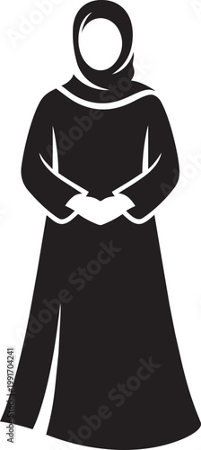 Woman in traditional hijab and abaya fashion, illustration silhouette with middle eastern