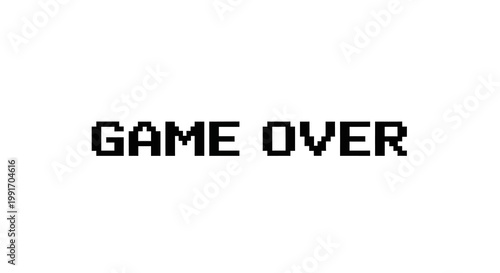 Pixelated text of 'GAME OVER' on a white background