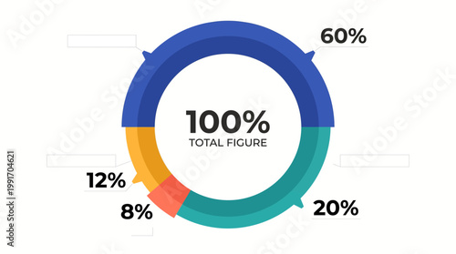A colorful infographic showing a 100 percent total figure divided into four sections