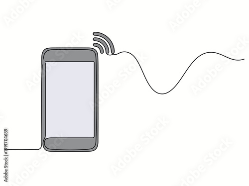 A simple line drawing of a smartphone with a Wi-Fi signal emanating from it