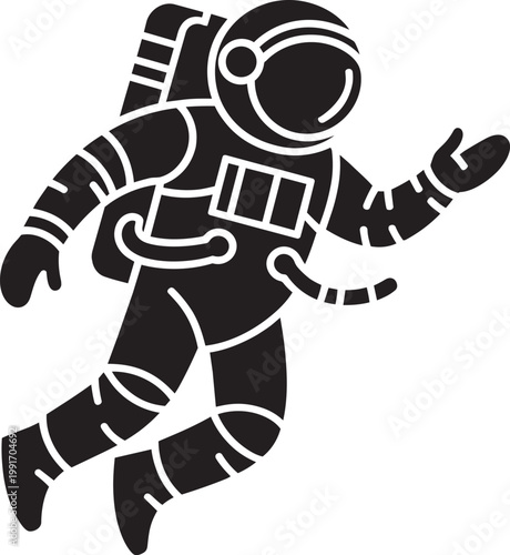 Astronaut in outer space vector illustration, simple graphic design, floating in zero gravity