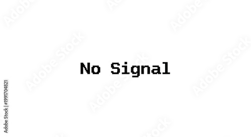 A close-up shot of a 'No Signal' message on a white screen with a minimalist composition and a neutral mood.