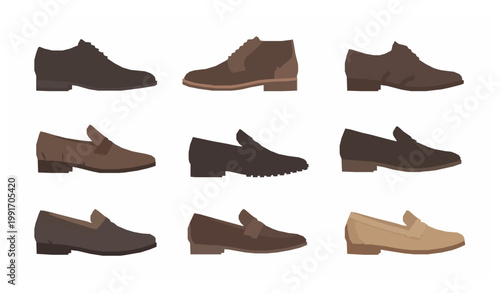 Flat mens leather shoe icon set modern footwear vector illustration isolated on white background
