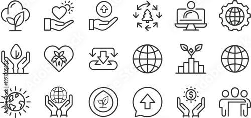 Sustainable ESG Business and Ecology Line Icon Set for Green Development