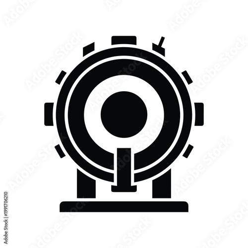 Black silhouette of a compact fusion reactor model with concentric circles and gears