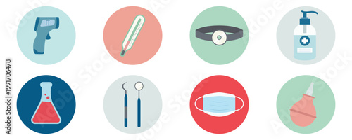 Medical and healthcare equipment icons set