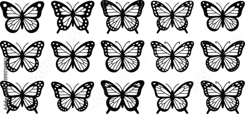 Set of black butterfly silhouettes vector icons collection for elegant nature decoration laser cutting engraving vinyl decals and stickers
