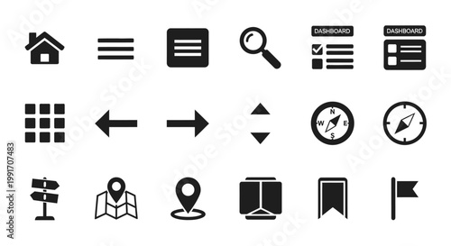 Navigation icons illustrate various symbols for travel and information on a map.