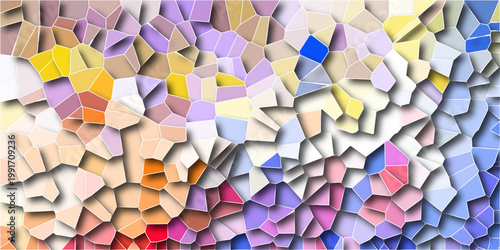 Quartz light multicolor Broken Stained Glass Background white stoke with shadows. Abstract colorful mosaic pattern Seamless Geometric Retro tiles .Cement kitchen decor with crack floor light design.	