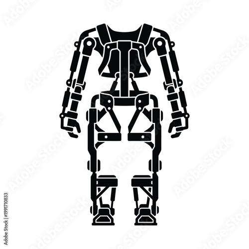 Black silhouette of a full body exoskeleton suit, robotic exoskeleton, cyborg suit