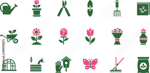 Collection of gardening and plant care icons and symbols Vector