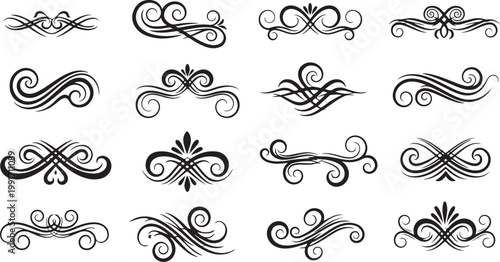 Set of black swirly decorative design elements collection