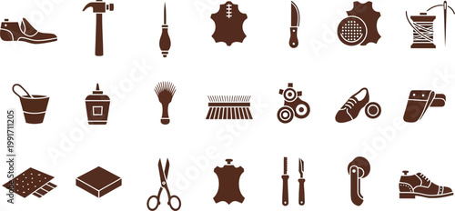 Illustrated tools and materials for bespoke shoemaking craft Vector