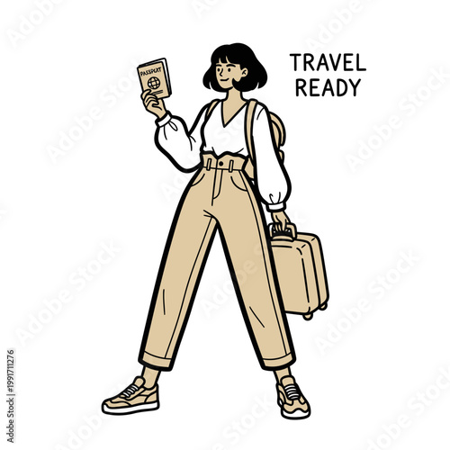 A woman with a passport and suitcase