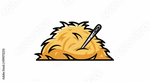 A cartoon illustration of a needle piercing a haystack