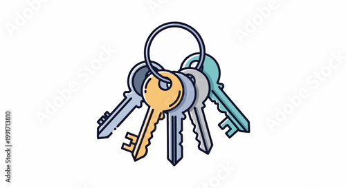 A cluster of colorful keys with distinct teeth on a silver ring
