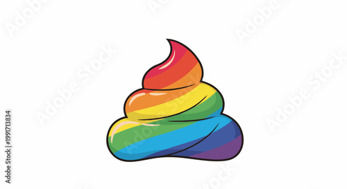 A cartoonish swirl of rainbow-colored poop rests against a white background