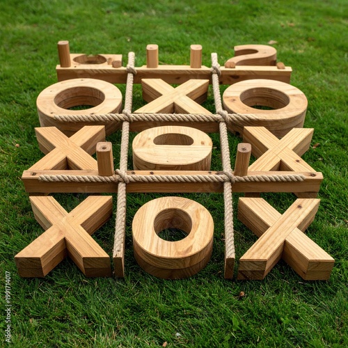 Giant wooden Tic-Tac-Toe game on green grass