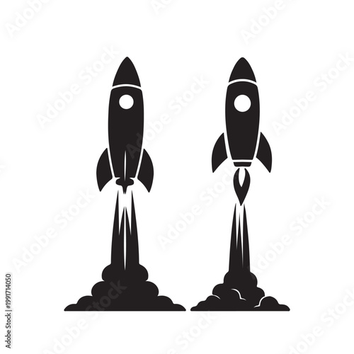 Rocket icon set with simple vector shapes. Rocket collection representing startup success, innovation, and space exploration for modern business and tech design.