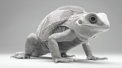 Pointillist Toad Monochromatic 3D Digital Art