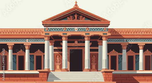 Ancient Greek temple architectural structure with columns and pediment.