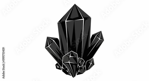 A cluster of sharp, dark crystals with white highlights
