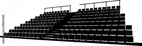 Black silhouette of empty bleacher seats isolated on white background
