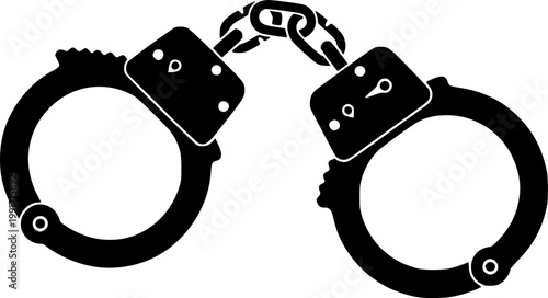 Black silhouette of handcuffs isolated on white background

