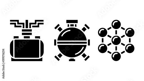Minimalist cryogenic storage and hydrogen icons - Suitable for zero-emission transport blogs, chemical engineering, or fuel cell tech.