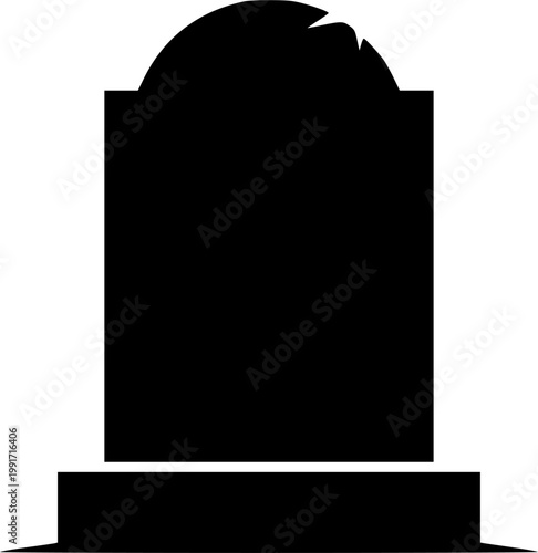 Minimalist black silhouette of a tombstone isolated on white background
