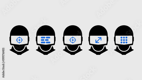 Smart helmet HUD and targeting icons - Perfect for augmented reality (AR) tech, motorcycle safety blogs, or futuristic gear marketing.