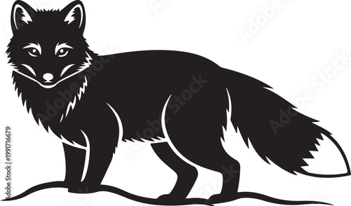 Silhouette of a fox in a natural pose on a plain background silhouette vector icon