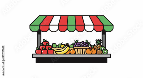A colorful fruit stand overflowing with a vibrant assortment of fresh produce, ready for sale