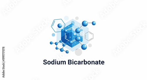 A blue hexagonal crystal structure with connected spheres and lines, symbolizing molecules