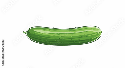 Vibrant green cucumber with textured skin and water droplets