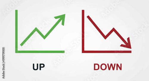 Two line graphs, one green indicating increase, one red indicating decrease