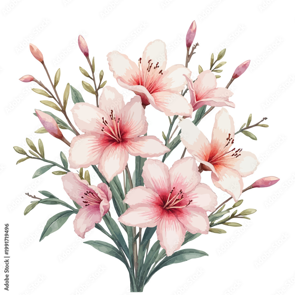 Obraz premium Pink Lily Bouquet with Green Foliage